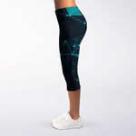 Teal Polygonal Dot Geometric Print Women's Capri Leggings