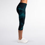 Teal Polygonal Dot Geometric Print Women's Capri Leggings