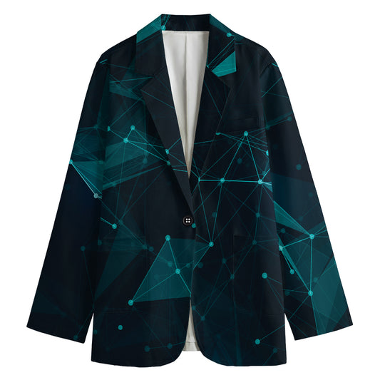 Teal Polygonal Dot Geometric Print Women's Cotton Blazer