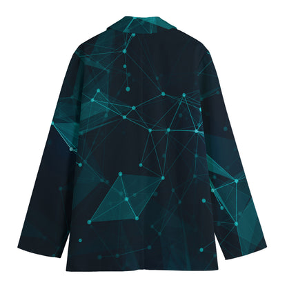 Teal Polygonal Dot Geometric Print Women's Cotton Blazer