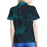 Teal Polygonal Dot Geometric Print Women's Polo Shirt