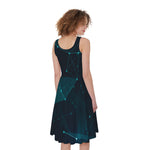 Teal Polygonal Dot Geometric Print Women's Sleeveless Dress