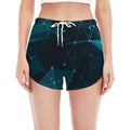 Teal Polygonal Dot Geometric Print Women's Split Running Shorts