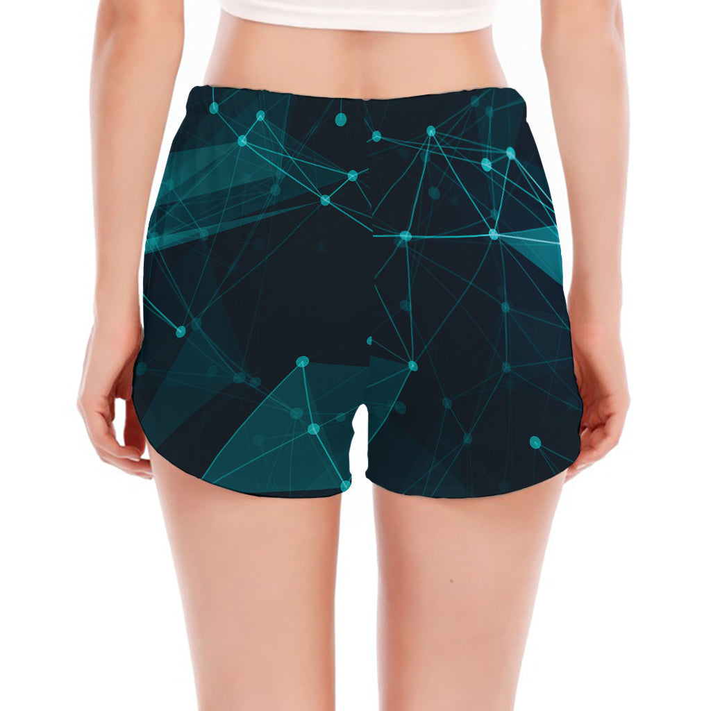 Teal Polygonal Dot Geometric Print Women's Split Running Shorts