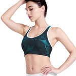 Teal Polygonal Dot Geometric Print Women's Sports Bra