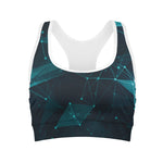 Teal Polygonal Dot Geometric Print Women's Sports Bra