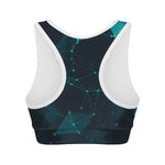 Teal Polygonal Dot Geometric Print Women's Sports Bra