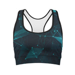 Teal Polygonal Dot Geometric Print Women's Sports Bra