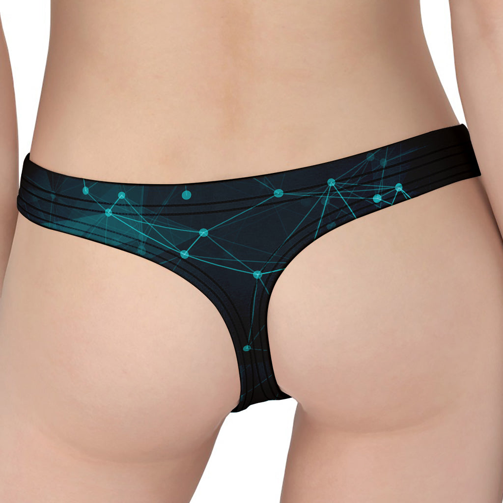 Teal Polygonal Dot Geometric Print Women's Thong