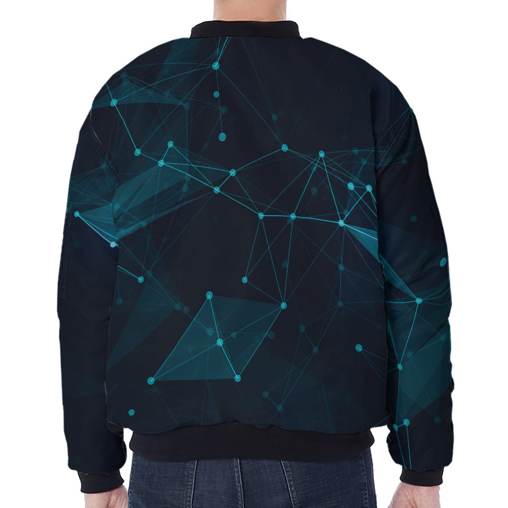 Teal Polygonal Dot Geometric Print Zip Sleeve Bomber Jacket