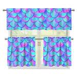 Teal Purple Mermaid Scales Pattern Print 3 Piece Kitchen Curtains