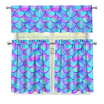 Teal Purple Mermaid Scales Pattern Print 3 Piece Kitchen Curtains