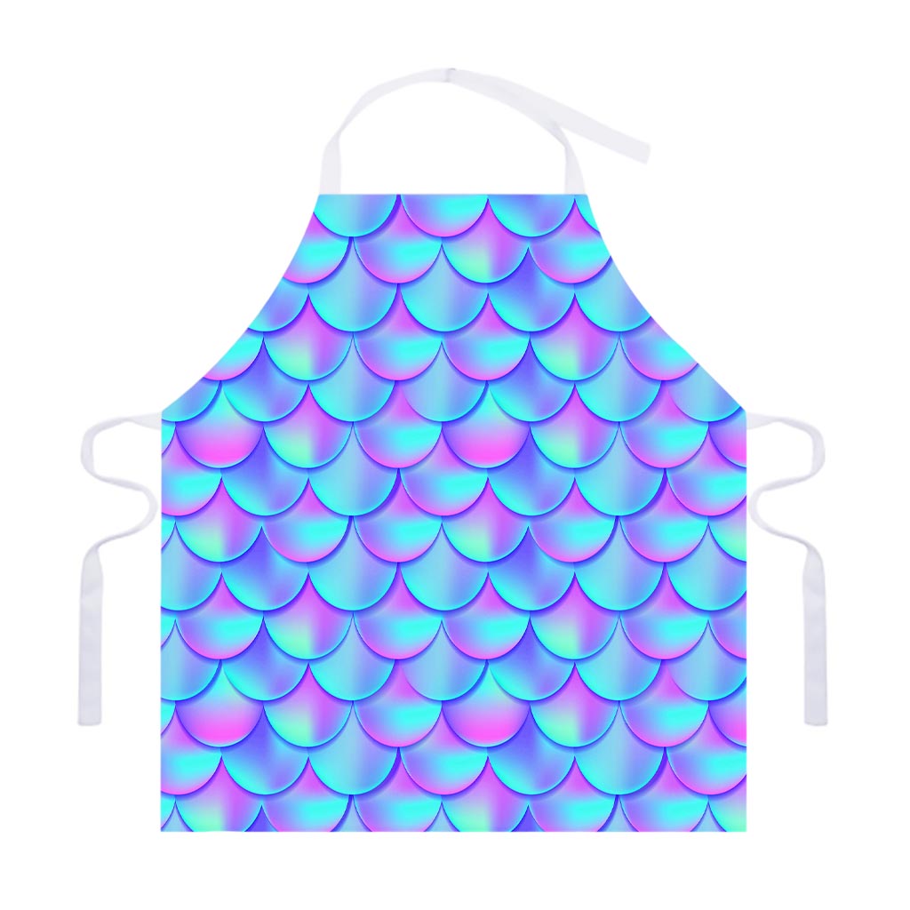 Teal Purple Mermaid Scales Pattern Print Adjustable Apron