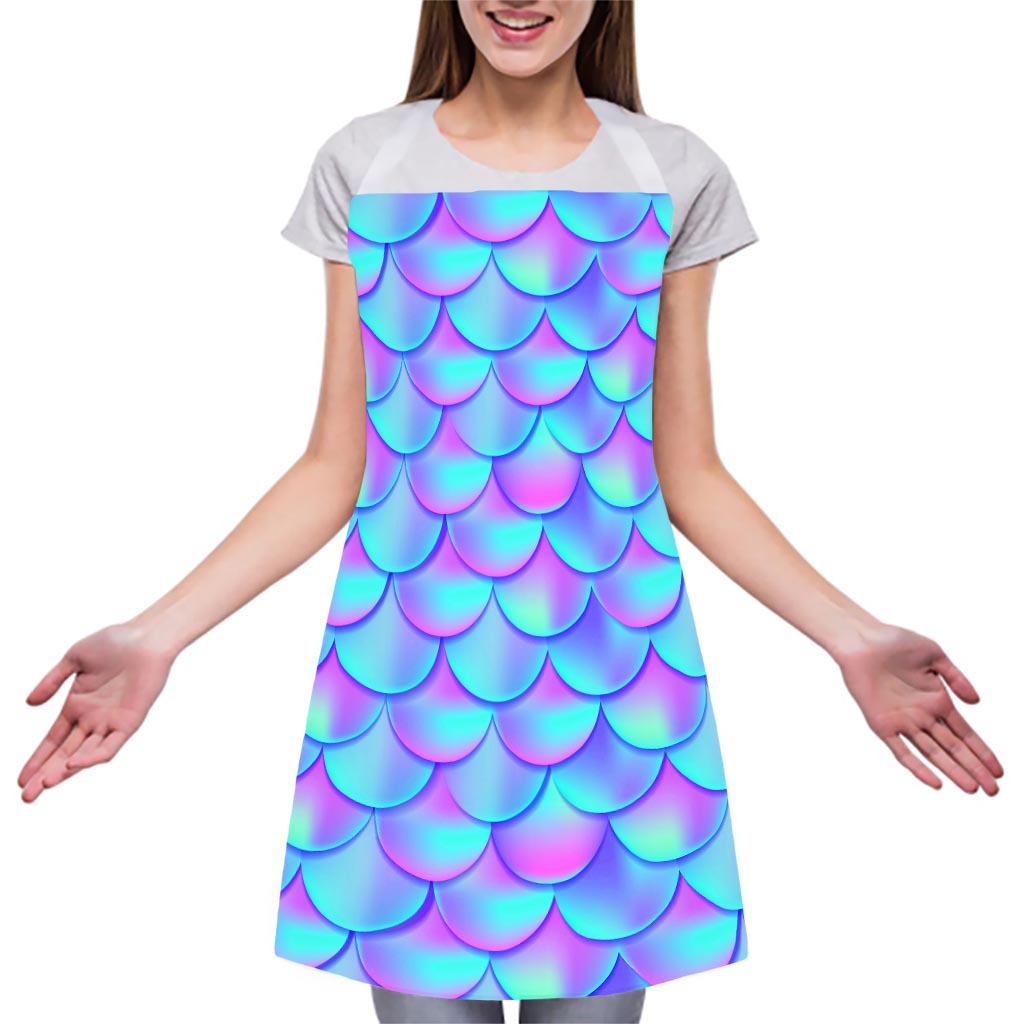 Teal Purple Mermaid Scales Pattern Print Adjustable Apron