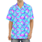 Teal Purple Mermaid Scales Pattern Print Aloha Shirt