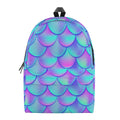 Teal Purple Mermaid Scales Pattern Print School Backpack
