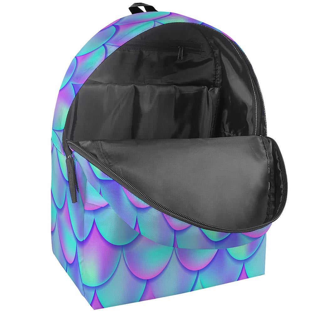Teal Purple Mermaid Scales Pattern Print Backpack