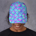 Teal Purple Mermaid Scales Pattern Print Baseball Cap