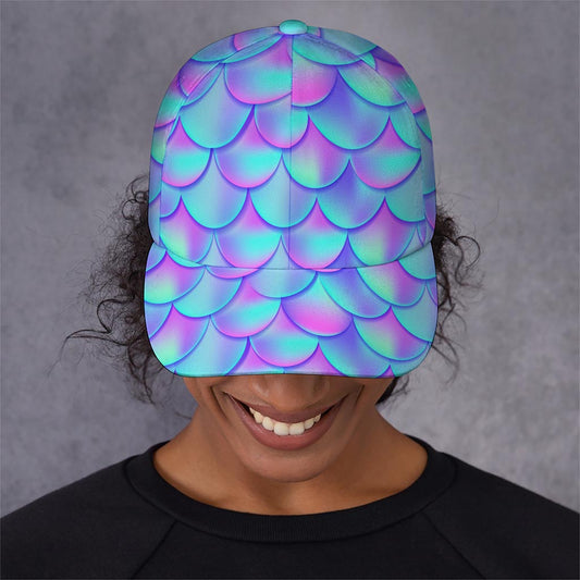 Teal Purple Mermaid Scales Pattern Print Baseball Cap