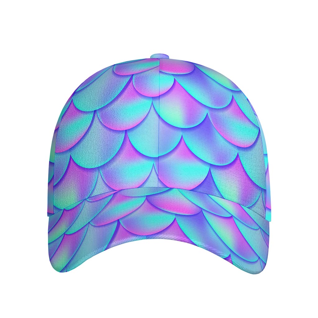Teal Purple Mermaid Scales Pattern Print Baseball Cap