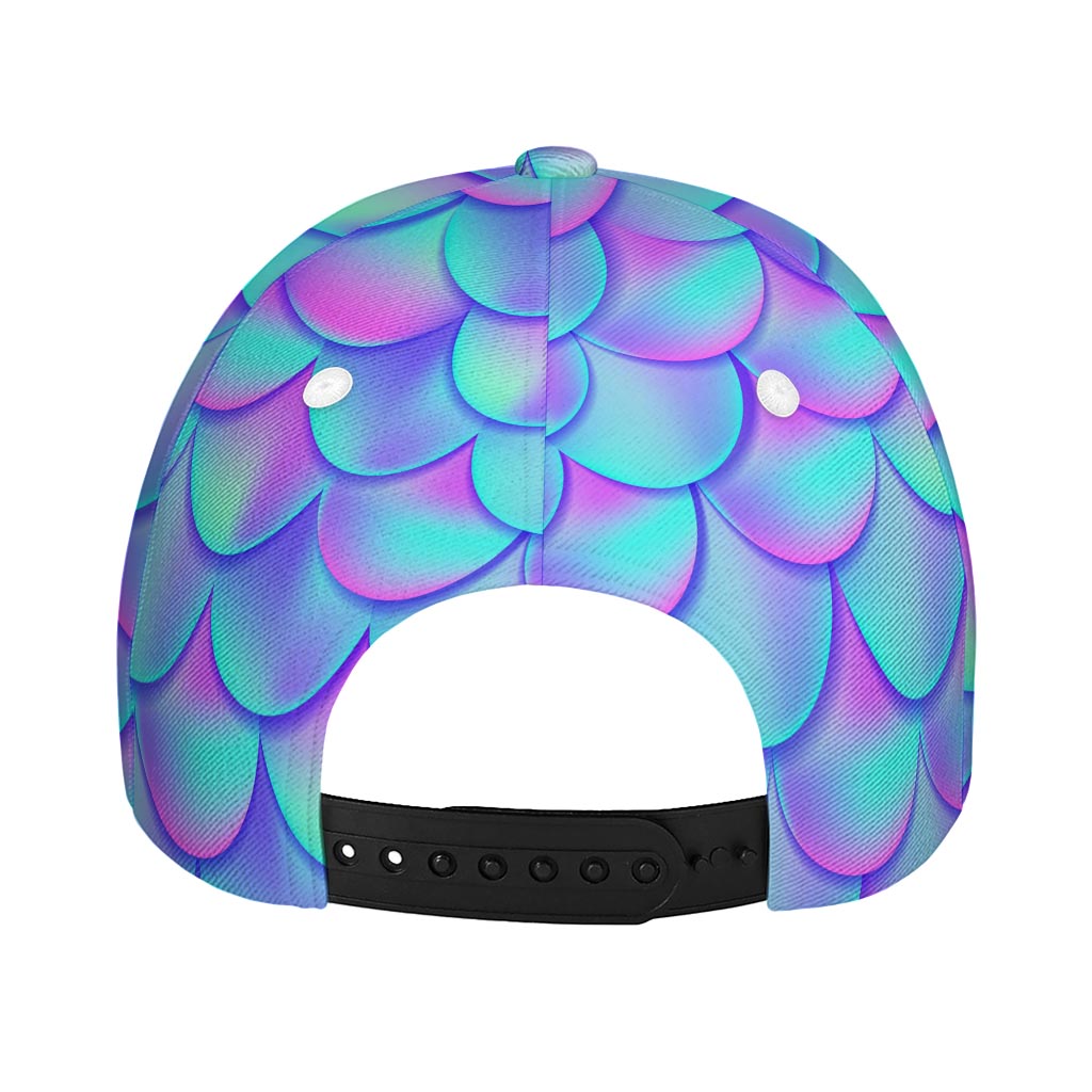 Teal Purple Mermaid Scales Pattern Print Baseball Cap