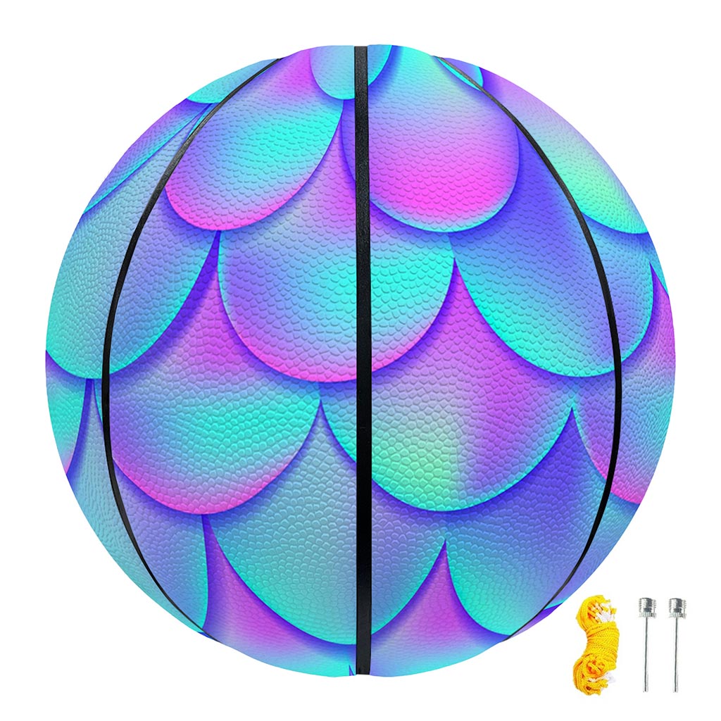 Teal Purple Mermaid Scales Pattern Print Basketball