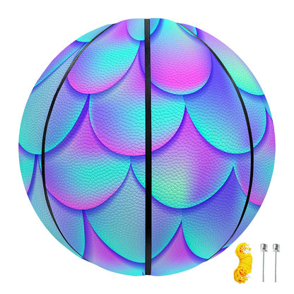 Teal Purple Mermaid Scales Pattern Print Basketball