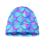 Teal Purple Mermaid Scales Pattern Print Beanie