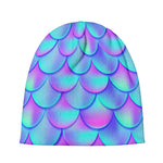 Teal Purple Mermaid Scales Pattern Print Beanie