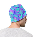 Teal Purple Mermaid Scales Pattern Print Beanie