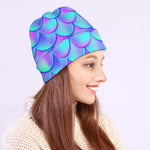 Teal Purple Mermaid Scales Pattern Print Beanie