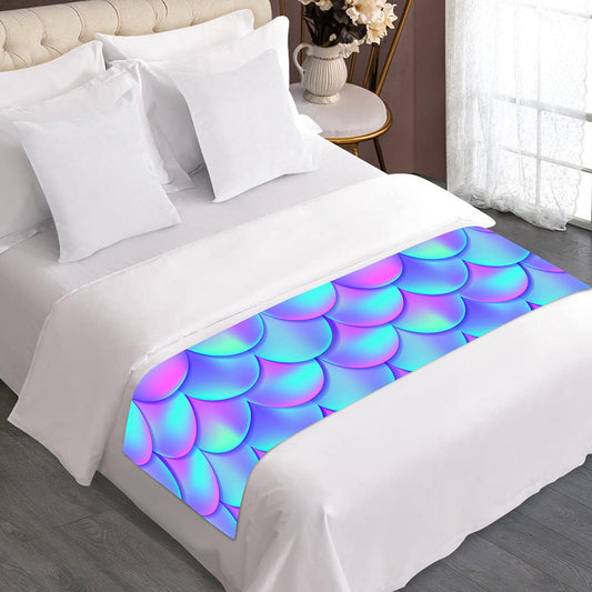 Teal Purple Mermaid Scales Pattern Print Bed Runner