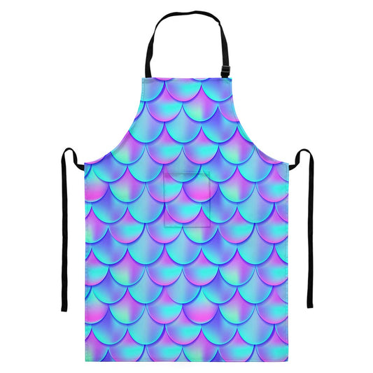 Teal Purple Mermaid Scales Pattern Print Bib Apron With Pocket