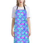 Teal Purple Mermaid Scales Pattern Print Bib Apron With Pocket