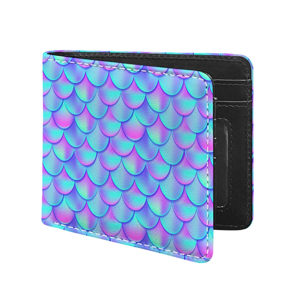 Teal Purple Mermaid Scales Pattern Print Bifold Wallet