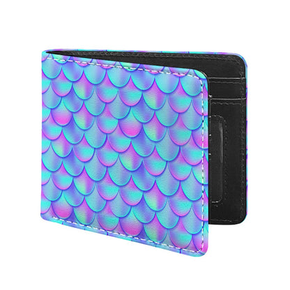Teal Purple Mermaid Scales Pattern Print Bifold Wallet