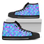 Teal Purple Mermaid Scales Pattern Print Black High Top Sneakers