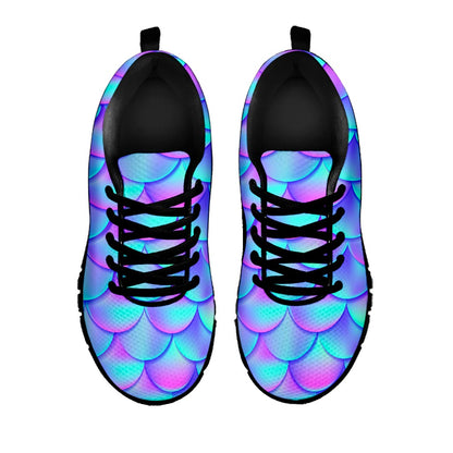 Teal Purple Mermaid Scales Pattern Print Black Running Shoes