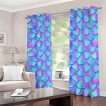 Teal Purple Mermaid Scales Pattern Print Blackout Grommet Curtains