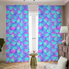 Teal Purple Mermaid Scales Pattern Print Blackout Pencil Pleat Curtains