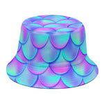 Teal Purple Mermaid Scales Pattern Print Bucket Hat