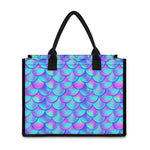 Teal Purple Mermaid Scales Pattern Print Canvas Tote Bag