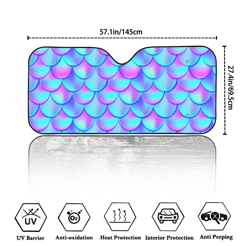 Teal Purple Mermaid Scales Pattern Print Car Windshield Sun Shade
