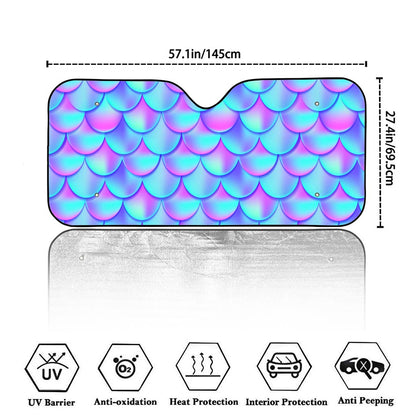 Teal Purple Mermaid Scales Pattern Print Car Windshield Sun Shade