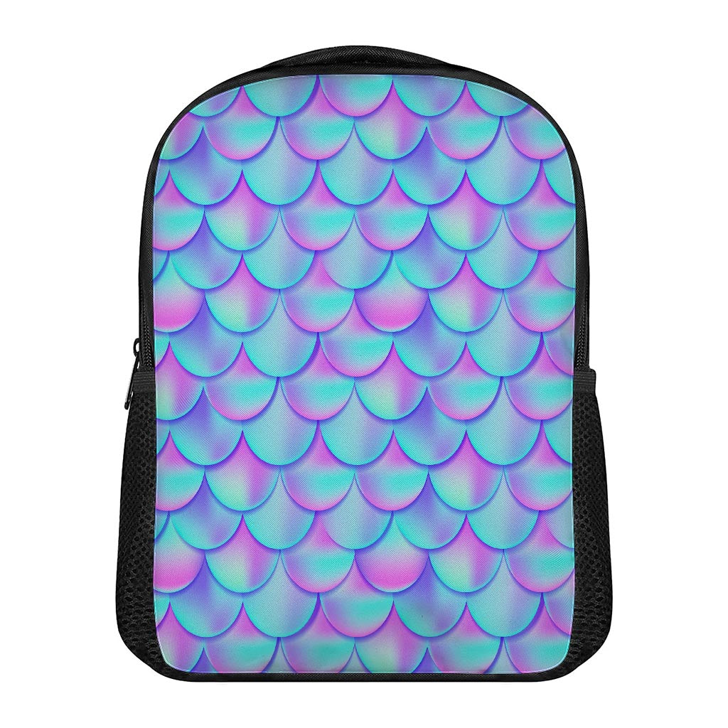 Teal Purple Mermaid Scales Pattern Print Casual Backpack
