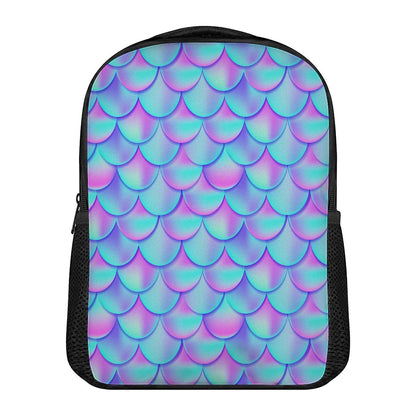 Teal Purple Mermaid Scales Pattern Print Casual Backpack
