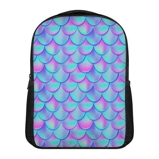 Teal Purple Mermaid Scales Pattern Print Casual Backpack