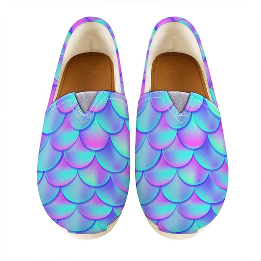 Teal Purple Mermaid Scales Pattern Print Casual Shoes