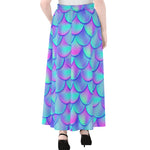 Teal Purple Mermaid Scales Pattern Print Chiffon Maxi Skirt