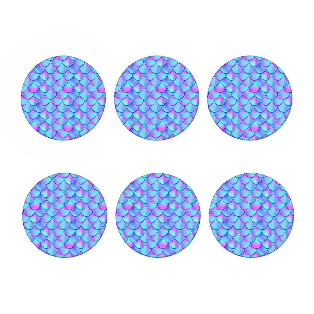 Teal Purple Mermaid Scales Pattern Print Coaster Set